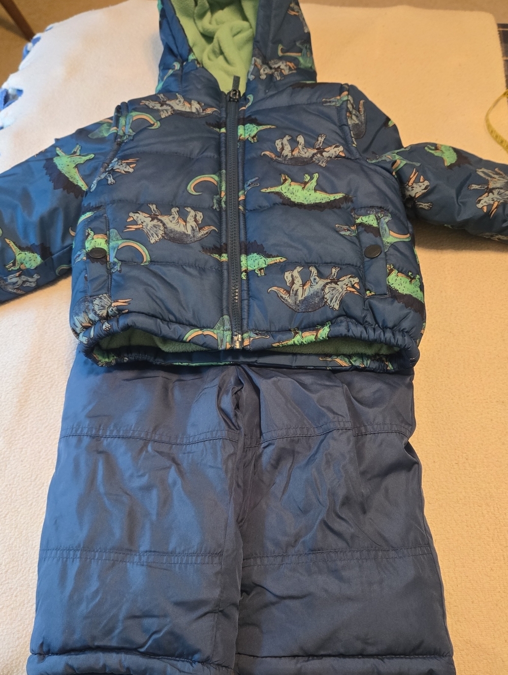 Carter's Navy Blue & Green Dino Puffer Jacket and Snow Pants Set